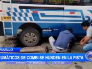 Trujillo: Neumáticos de combi se hunden en la pista de la av. Villareal