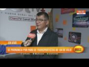 Dirigente anuncia que paro de transportistas se desarrollará de manera pacífica