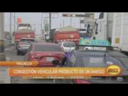 Moche: congestión vehicular producto de un aniego
