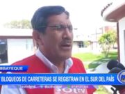 Lambayeque: 17 bloqueos de carreteras se registran en el sur del país