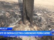 Trujillo: poste de energía eléctrica carbonizado podría caerse