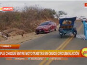 Tumbes: triple choque entre mototaxistas en cruce circunvalación
