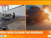Vehículo queda calcinado tras incendio en la Panamericana Norte en Trujillo