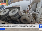 Cajamarca: camión cargado de concreto termina semi volteado