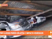 Huaraz: por lluvias, pared colapsa e impacta vehículos