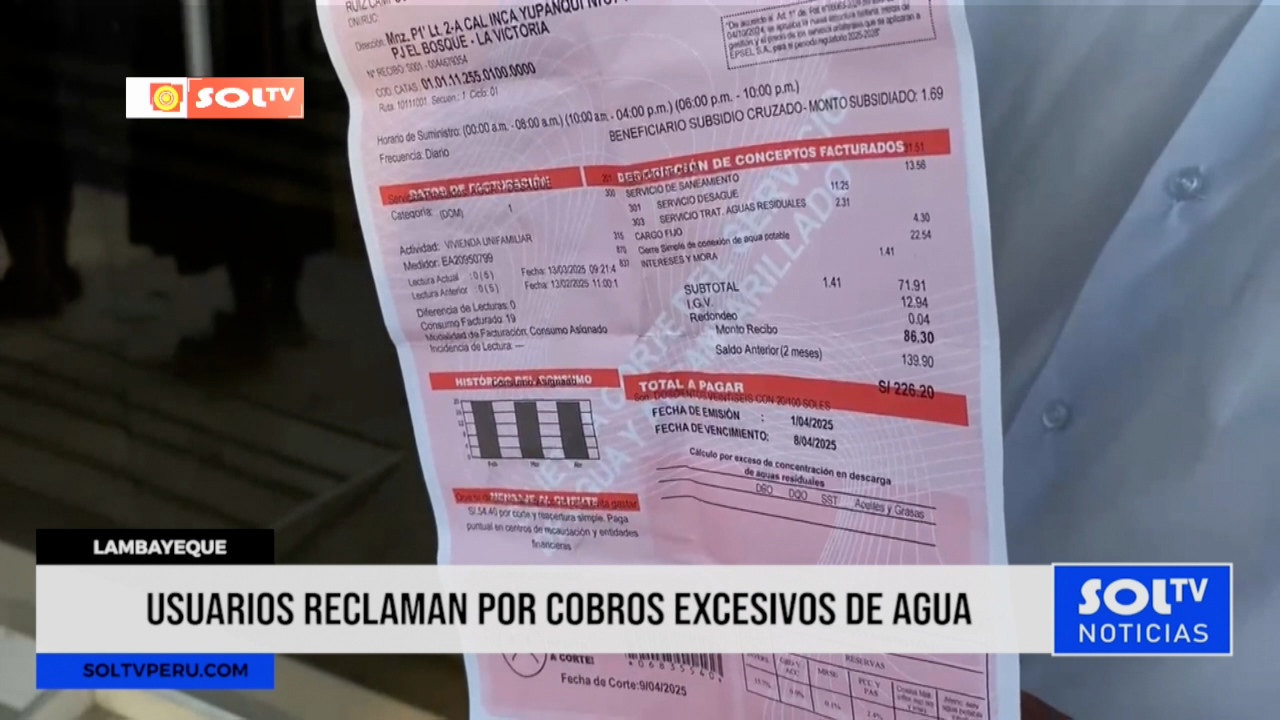 Lambayeque: usuarios reclaman por cobros excesivos de agua