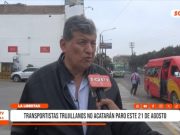 Trujillo: transportistas no acatarán paro este 21 de agosto