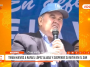 Nacional: tiran huevos a Rafael López Aliaga y suspende mitin en el sur
