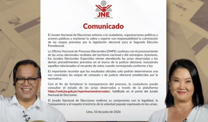JNE pide esperar resultados oficiales y respetar etapas del proceso electoral