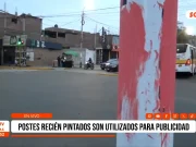 Trujillo: Postes recién pintados son utilizados para publicidad
